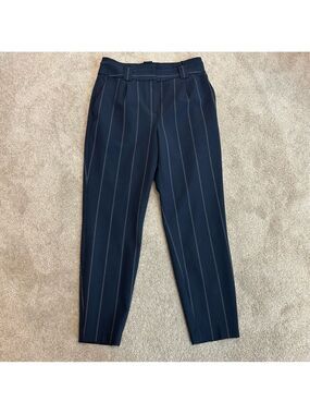 Express navy blue pinstripe tapered ankle length pants women's Sz 6 high-rise